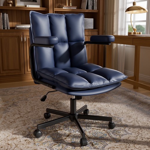 Blue leather office - leather, chair